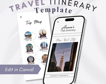 Travel Itinerary Template | Customizable on Canva: Instant Download