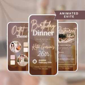 Animated Birthday Dinner Evite Template: Editable Canva Template (Instant Download)