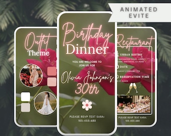 Invitation florale de dîner d'anniversaire | Eviter la fête animée (numérique)