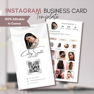 Sjabloon Instagram-visitekaartje | Bewerkbare visitekaartjes 2024 | Canva-sjabloon voor kappers | IG-visitekaartjes | QR-code | Kleine bedrijven