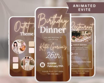 Digital Birthday Dinner Evite | Animated Invitation: Editable Canva Template