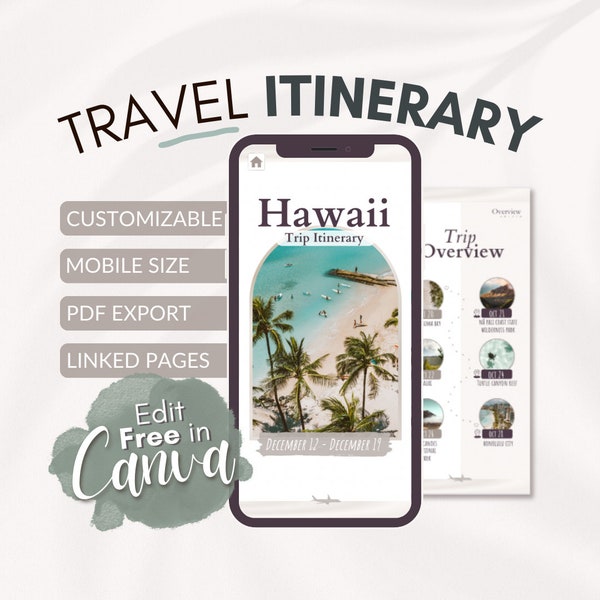 Travel Itinerary Template | Travel Planner | Hawaii Itinerary | Trip Itinerary | Travel marketing | Travel agent | Mobile Itinerary