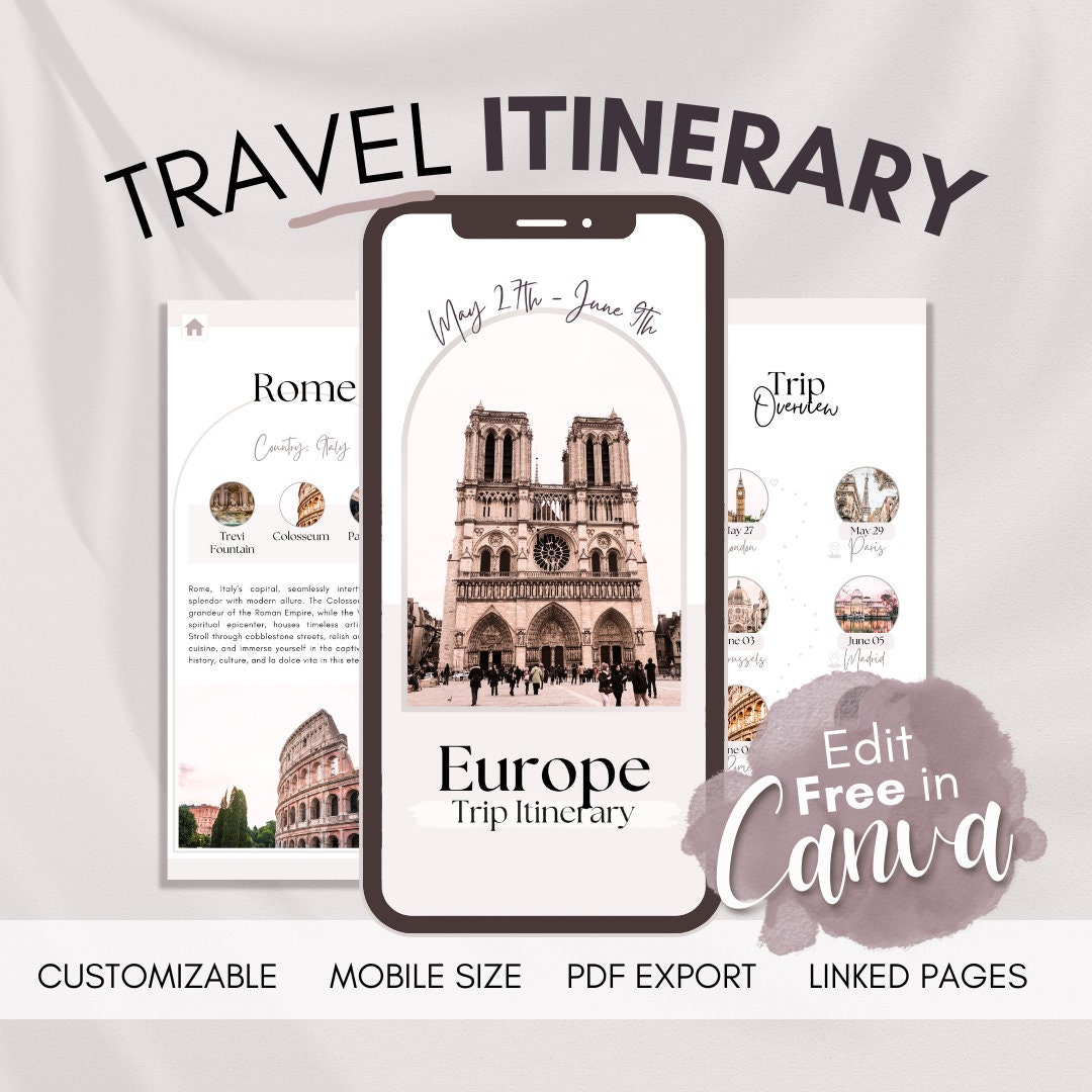Travel Itinerary Template | Europe Trip Itinerary | Travel Planner