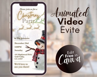 Snowman Digital Christmas Animated Invitation: An Editable Template on Canva