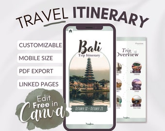 Bali Travel Itinerary Template: Customizable Mobile Planner (PDF)