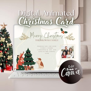 Modelo de cartão de Natal digital animado | Cartão de Natal para iPad | Cartão de Natal para celular | Cartão Canva editável | Cartão digital | Modelo de feriado