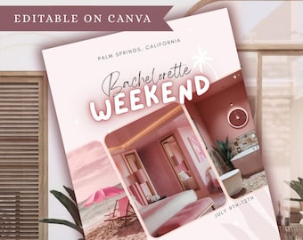 Pink Bachelorette Itinerary Template: Editable Girls Trip Planner (Canva, Digital Download)