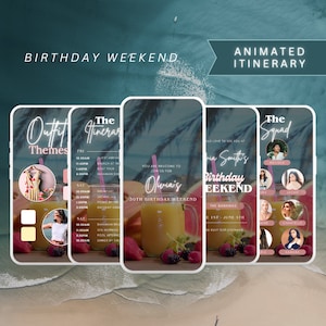 Tropical Birthday Weekend Itinerary | Animated template | Trip Itinerary | Birthday Weekend Invitation | Digital Itinerary | Girls Trip
