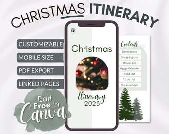Christmas Itinerary Planner: Mobile Canva Template (PDF)