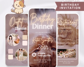 Cats Birthday Dinner Evite: Animated Party Invitation Template (Digital)