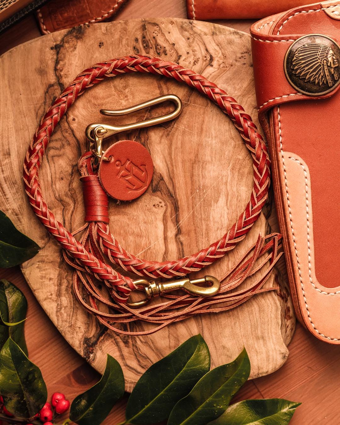 Braided leather wallet chain sale