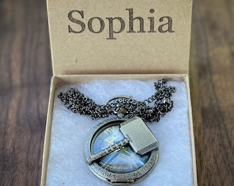 Thor Hammer Pocket Watch: Vintage Quartz, Personalized Gift Box