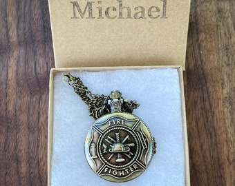 Firefighter Pocket Watch: Personalized Engraved Gift Box