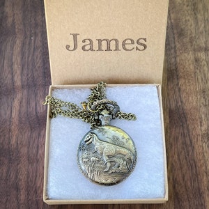 Bronze Dinosaur Quartz Watch: Personalized Name & Gift Set Box - Animal Necklace Pendant Clock Ideal for Kids