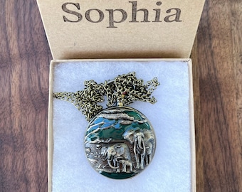 Antique Bronze Elephant Pocket Watch Necklace: Personalized Gift Box