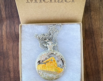 Silver Train Locomotive Pocket Watch: Personalized Name Gift Box - Hollow Cover Necklace Pendant for Unisex Gifts