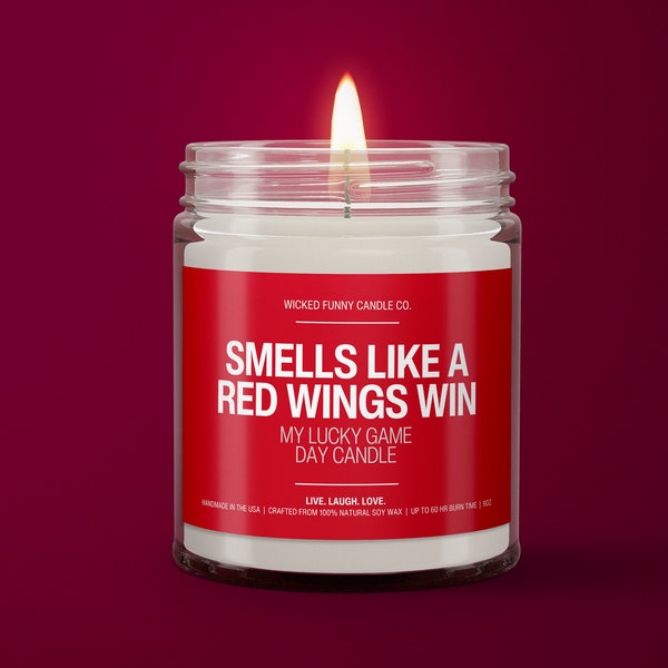 Vela con aroma a victoria de los Red Wings / Vela de hockey de los Detroit Red Wings / Decoración para el día del partido / Regalo divertido de los Red Wings / Vela de la suerte de los Red Wings
