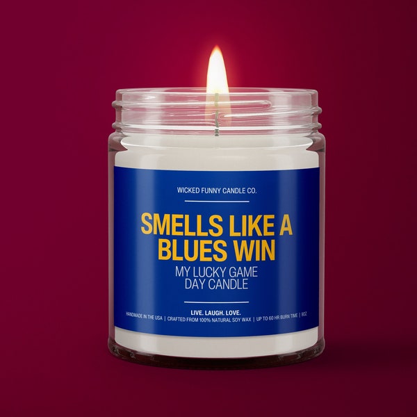 Smells Like a Blues Win Candle | St. Louis Blues Hockey Candle | Game Day Decor | Funny Blues Gift For Him | Lucky Blues Candle