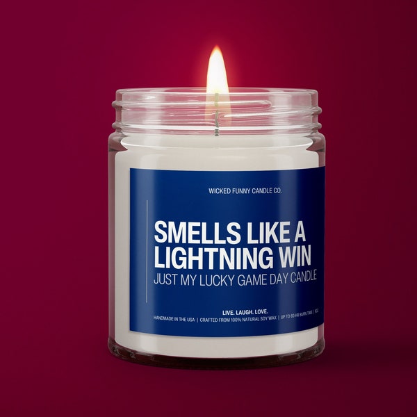 Smells Like A Lightning Win Candle | Tampa Bay Lightning Candle | Funny Hockey Candle Present | Game Day Decor | Lightning Gift for Mom
