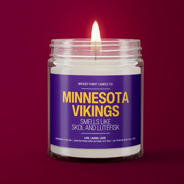 Vikings Smells Like Skol and Lutefisk | Minnesota Vikings Funny Candle | Game Day Decor | Sunday Funday Candle | Vikings Gift Idea for Mom