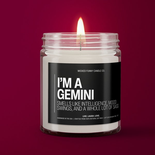 Funny Gemini Candle | Gemini Birthday Gift | Gemini Star Sign Candle | Bff Gift | Zodiac Gift Candle | Essential Oil Soy Wax Candle