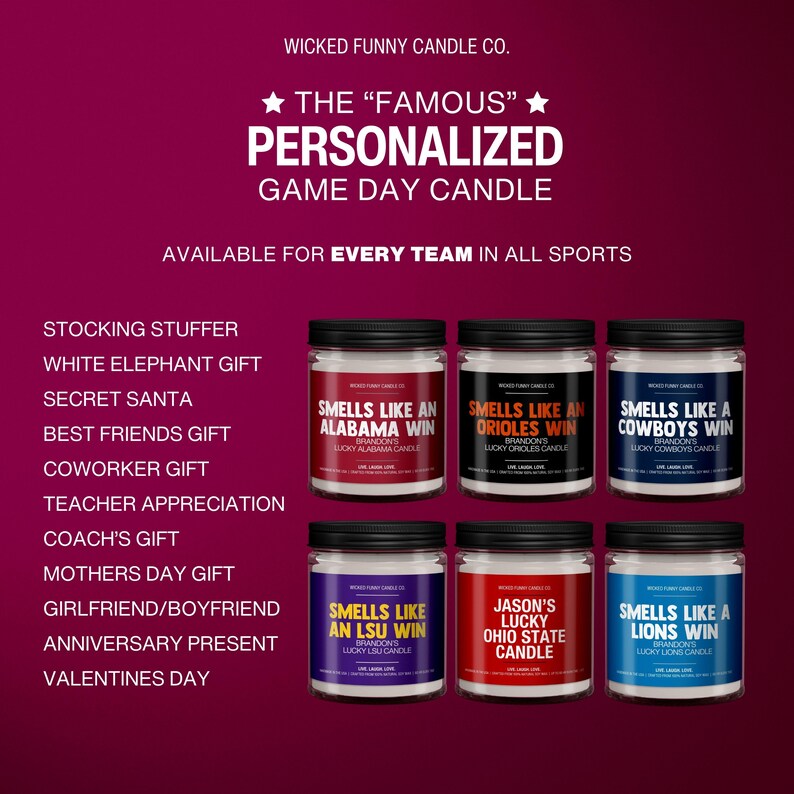 the famous personalized game day candle