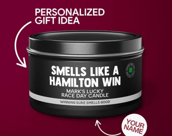 Personalized Lewis Hamilton F1 Racing Gift Smells Like A Lewis Hamilton Win Candle Formula 1 Gift for Lewis Hamilton Fan Funny F1 Decor Tin