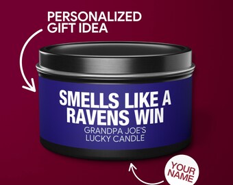 Personalized Smells Like a Ravens Win Candle Custom Baltimore Ravens Gift for Ravens Fan Lucky Game Day Tin Candle Gifts for Mom Candle Tin