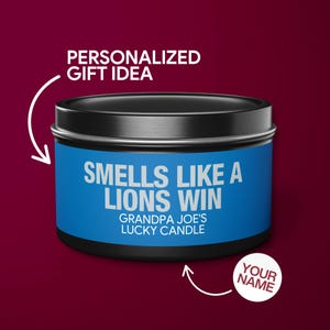 Personalized Smells Like a Lions Win Candle Custom Detroit Lions Gift for Lions Fan Lucky Game Day Tin Candle Gifts for Mom Candle Tin