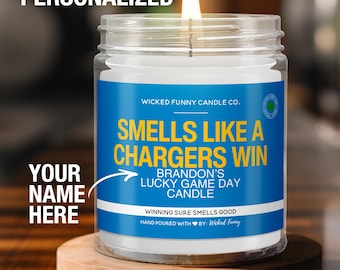Personalized Lucky Chargers Candle Custom Los Angeles Chargers Gift for Chargers Fan Lucky Game Day Football Candle Gifts for Mom Game Day