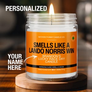 Personalized Lando Norris F1 Racing Gift Smells Like A Lando Norris Win Candle Formula 1 Gift for Lando Norris Fan Funny F1 Race Day Decor