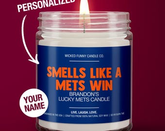 Personalized Smells Like a Mets Win Candle Custom New York Mets Gift for Mets Fan Lucky Game Day Candle Gifts for Mom Lucky Candle