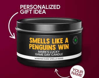 Personalized Smells Like a Penguins Win Candle Custom Pittsburgh Penguins Gift for Penguins Fan Lucky Game Day Hockey Candle Game Day Tin
