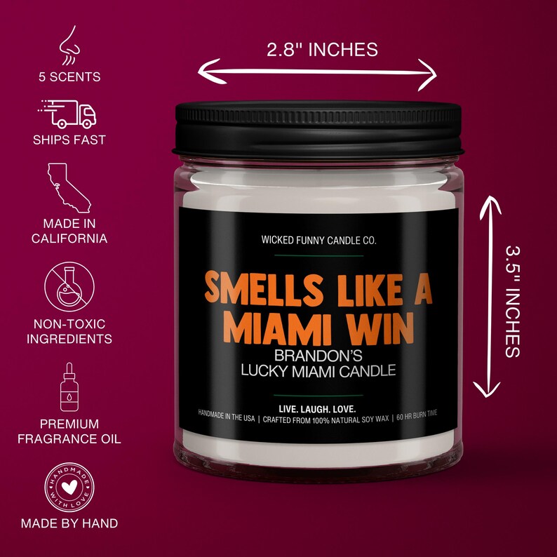 Personalized Smells Like a Miami Win Candle Custom Miami Hurricanes
