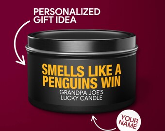 Personalized Smells Like a Penguins Win Candle Custom Pittsburgh Penguins Gift for Penguins Fan Lucky Game Day Hockey Candle Game Decor Tin