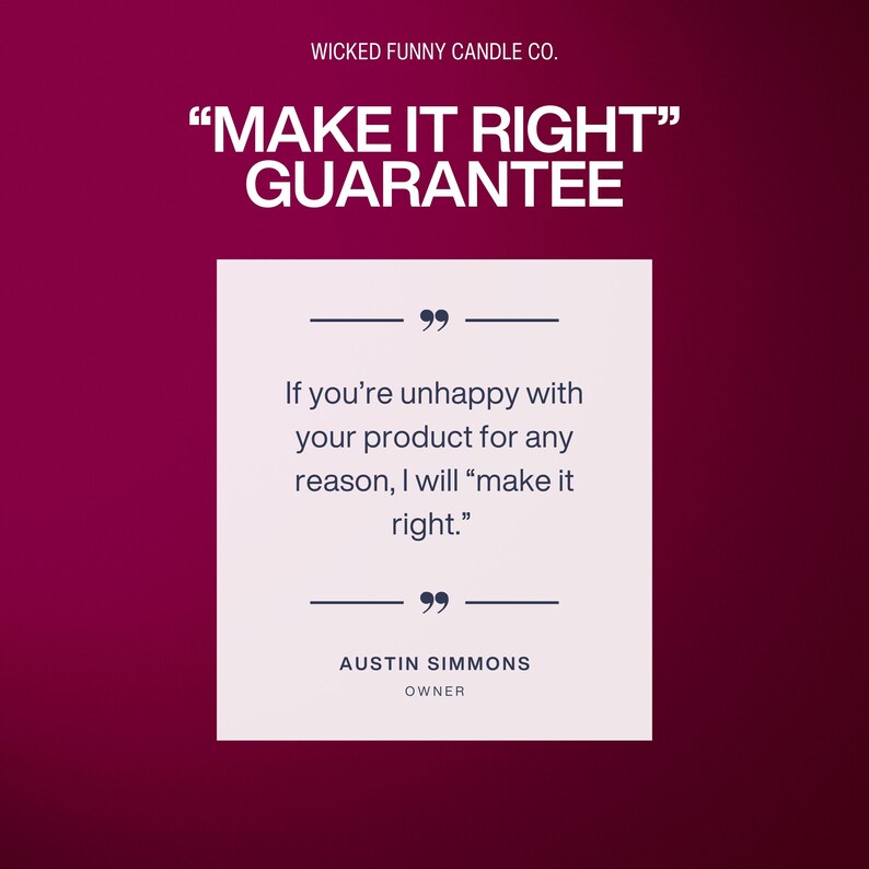 a poster with a quote on it that says make it right guarantee