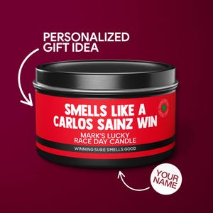 Personalized Carlos Sainz F1 Racing Gift Smells Like A Carlos Sainz Win Candle Formula 1 Gift for Carlos Sainz Fan Funny F1 Race Decor Tin