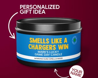 Personalized Smells Like a Chargers Win Candle Custom Los Angeles Chargers Gift for Chargers Fan Lucky Game Day Tin Candle Gifts for Mom Tin