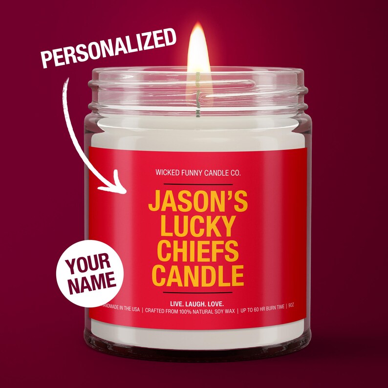 Personalized Lucky Chiefs Candle Custom Kansas City Chiefs Gift for