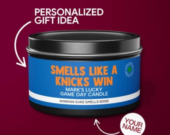 Personalized Smells Like a Knicks Win Candle Custom New York Knicks Gift for Knicks Fan Lucky Game Day Basketball Candle Game Day Decor Tin
