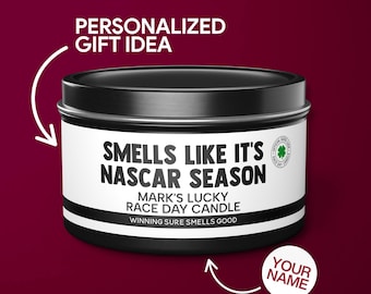 Personalized NASCAR Gift Smells Like It's NASCAR Season Candle NASCAR Gift for Fan Race Day Decor Funny Nascar Fan Gift Tin