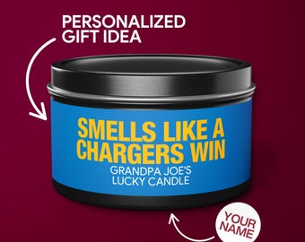 Personalized Smells Like a Chargers Win Candle Custom Los Angeles Chargers Gift for Chargers Fan Lucky Game Day Tin Candle Gifts for Mom Tin