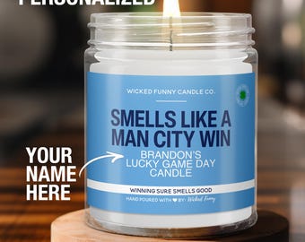 Personalized Manchester City Gift Smells Like A Manchester City Win Candle Soccer Gift for Manchester City Fan Man City Game Day Decor