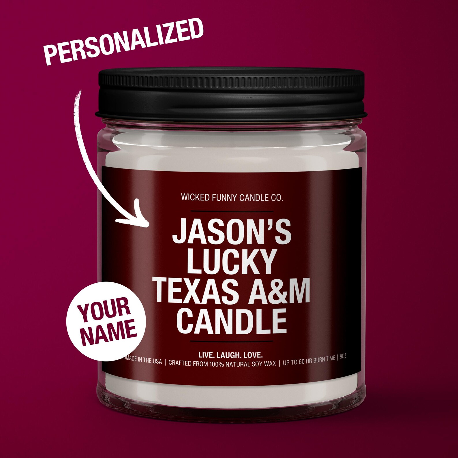 Personalized Lucky Texas A&M Candle Custom Texas AM Aggies Gift for