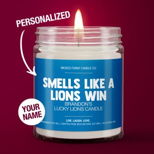 Personalized Smells Like a Lions Win Candle Custom Detroit Lions Gift for Lions Fan Lucky Game Day Candle Gifts for Mom Lucky Candle