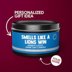 Personalized Smells Like a Lions Win Candle Custom Detroit Lions Gift for Lions Fan Lucky Game Day Tin Candle Gifts for Mom Candle Tin