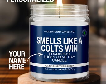Vela personalizada de los Colts de la suerte. Regalo personalizado de los Indianapolis Colts para fanáticos de los Colts. Vela de fútbol del día del partido de la suerte. Regalos para mamá. Decoración del día del partido.