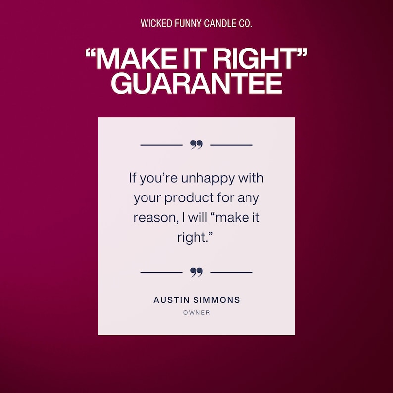 a poster with a quote on it that says make it right guarantee