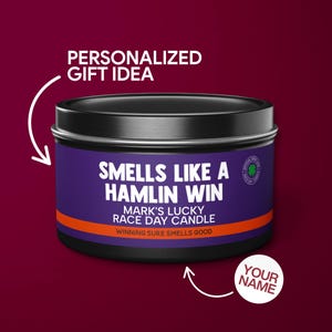Personalized Denny Hamlin NASCAR Gift Smells Like A Denny Hamlin Win Candle NASCAR Gift for Denny Hamlin Fan Funny Nascar Fan Gift Tin