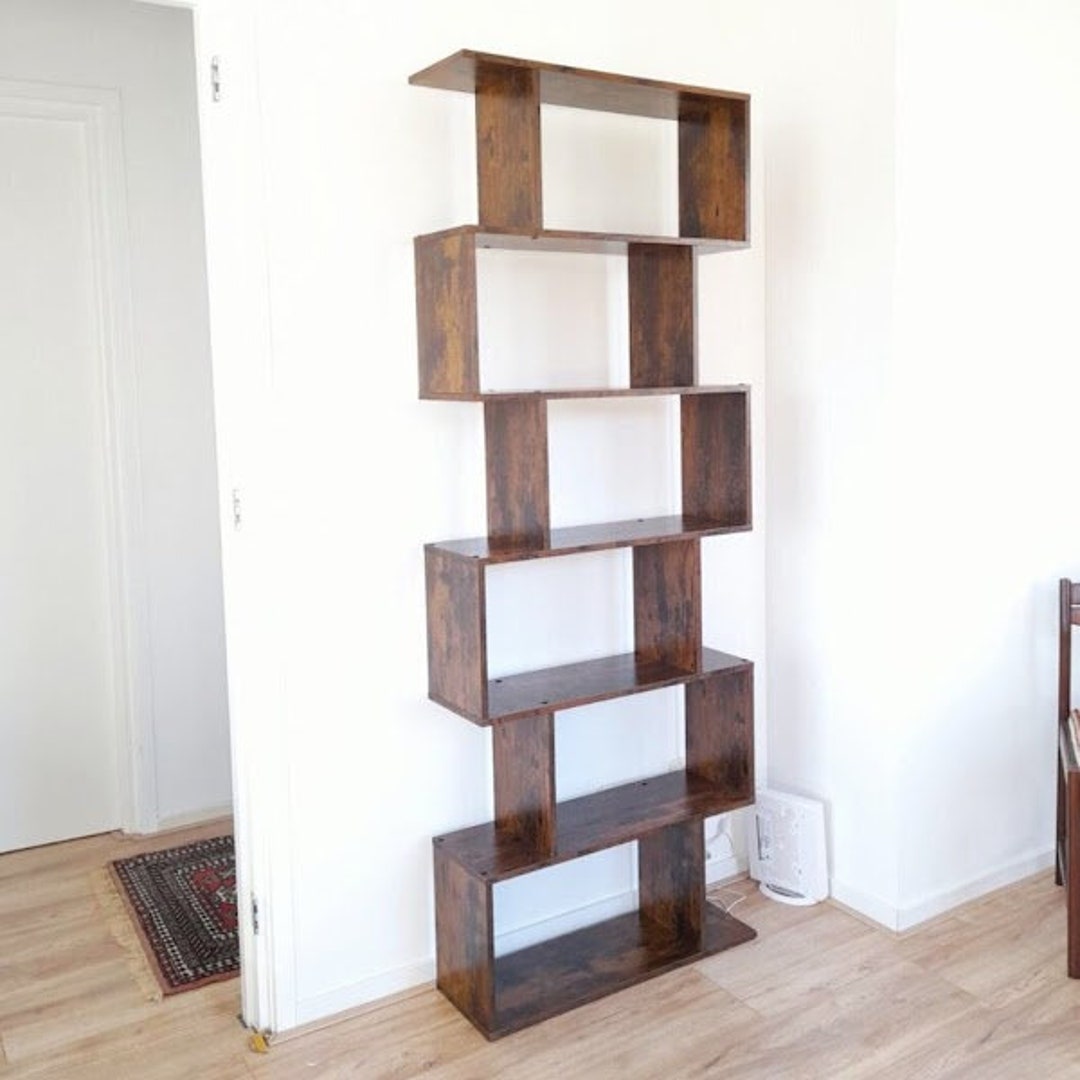 S Shape Bookshelf Frame Freestanding Bookcase Shelving Unit Rustic